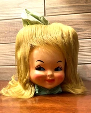 VTG 70s Baby Doll Face Head Blonde Hair Tissue Box Cover Kitsch w/ VTG Kleenex