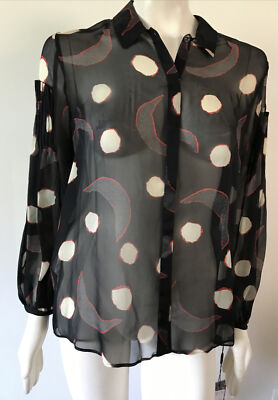 NEW $2,400 GIORGIO ARMANI ITALY 100% SILK BLOUSE Sheer Long Sleeve Shirt Sz 44/8