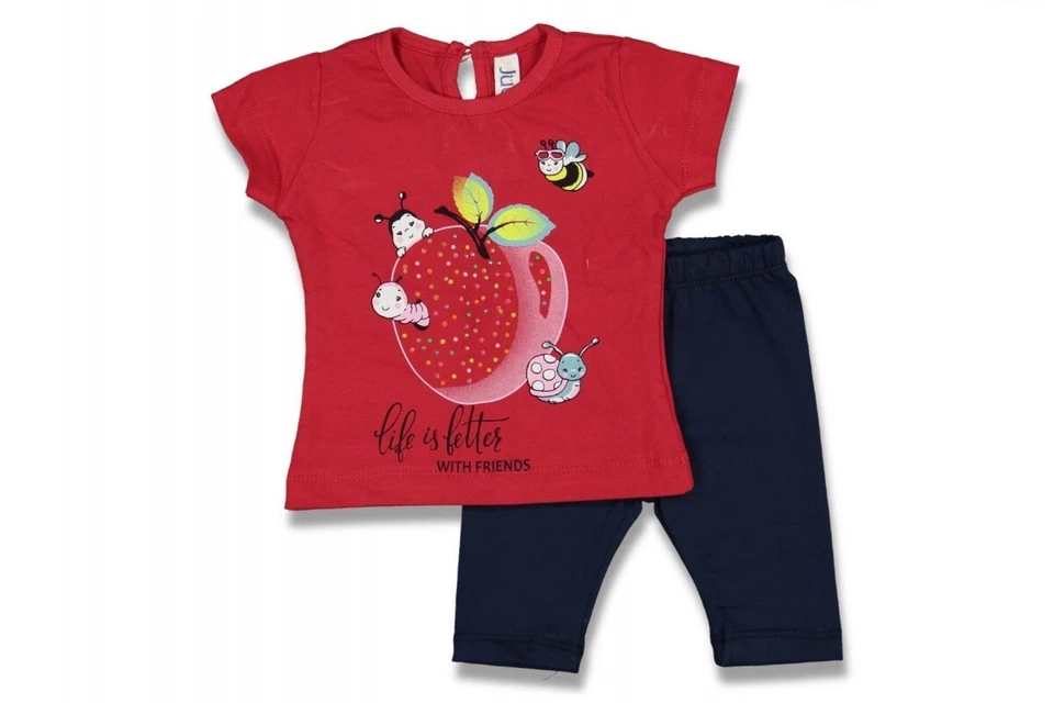 Conjunto de ropa camiseta con pantalones diseño manzana y abeja para niño pequeño/bebé niña Foto 2 de 2