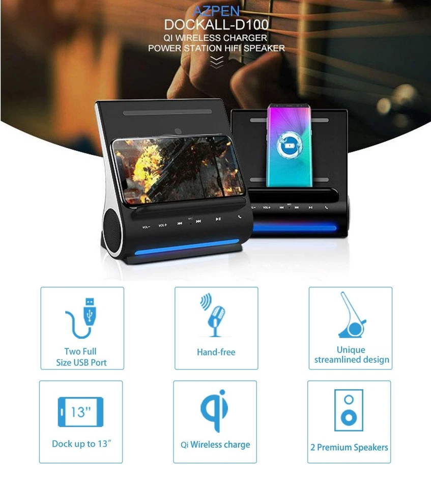 Azpen Dockall D108 Wireless Charger, Bluetooth Premium Speakers, Docking Stat... - Image 2 of 4