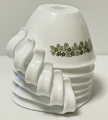 VTG Corelle by Corning Crazy Daisy Spring Blossom Set of 6 Teacups hook handles.
