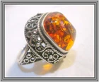 POLAND - VINTAGE 1950s Sterling - GOLDEN AMBER & SILVER FILIGREE DINNER RING NR