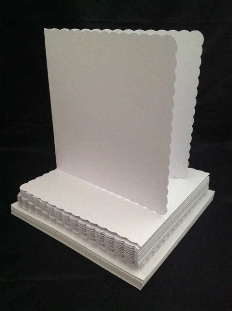 50 X C6 White Scalloped Blank Cards 300gsm & Envelopes ...