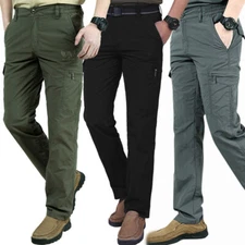 Mens Cargo Combat Work Trousers Thin Elasticated Solid Jogger Streetwear Casua ◆