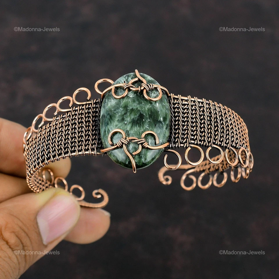 Copper Natural Seraphinite No Stone New Wire Wrapped Sister Boho Bangle Jewelry - Image 4 of 4