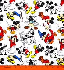 Mickey Mouse Fabric - HALF YARD - 100 Cotton - Sewing Quilting - Disney White