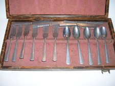 Vintage Antique Child's Aluminum Play Set Silverware Flatware Set Original Box