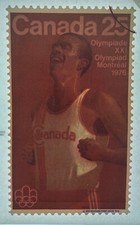 Original Vintage 1976 Summer Olympics Runner Canadian Stamp Iron On Transfer