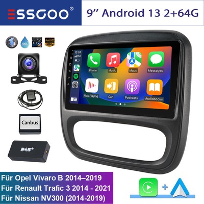 DAB+ 9'' CarPlay Android 13 Autoradio Für Opel Vivaro B Renault Trafic 2 GPS Navi