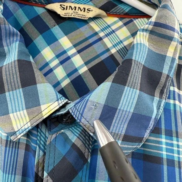 Flawed! Simms Men's Fly Fishing Long Sleeve Shirt Color Blue Plaid medium - Image 2 of 4