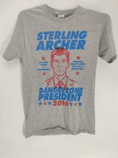 Sterling Archer Gray T Shirt Sz Small Danger zone President 2016
