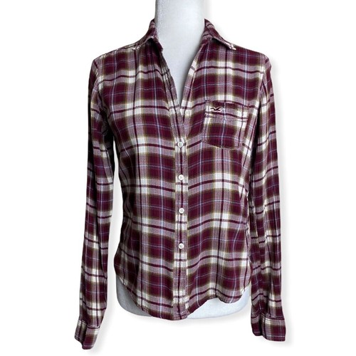 Hollister Burgundy Plaid Button Down 
