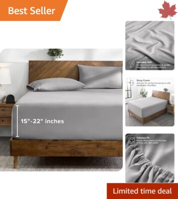 Queen Ultra-Soft Wrinkle-Free Luxurious Fitted Sheet - Deep Pocket - Light Grey