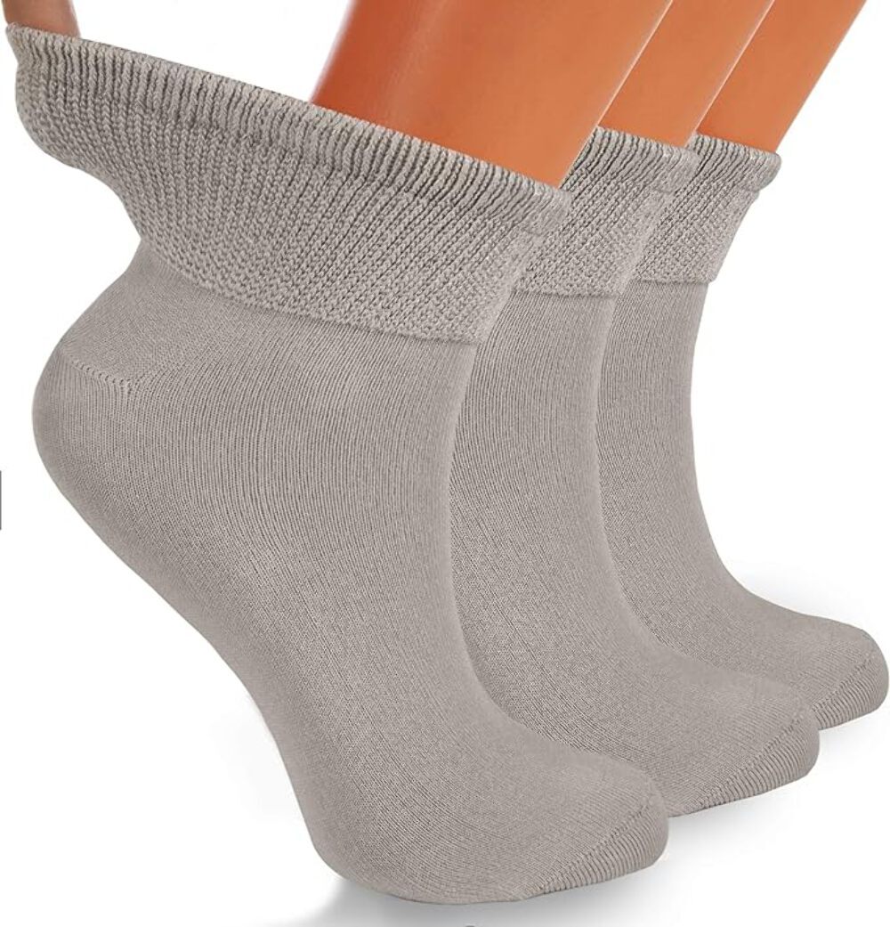 Diabetic Ankle Socks, 3 Pairs, Non-Binding, Shoe Size 5-7, Breathable and Anti-O-image