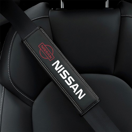 2 Funda protectora de cuero negro para cinturón de seguridad de automóvil y almohadillas de hombro para logotipo de Nissan |