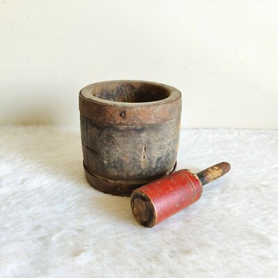 1920s Vintage Primitive Handgemacht Holz Mörtel Stößel Küche Dekorativ W833