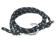Nautical Fishhook Cord Wrap Bracelet Dark Brown w/Blue white Stainless Steel