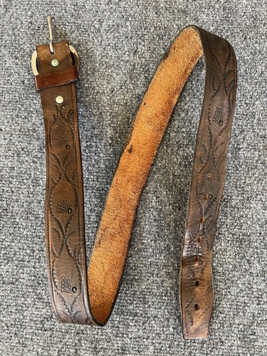 VTG Mens Belt Brown Leather Hand Tooled Western Cowboy Size 38