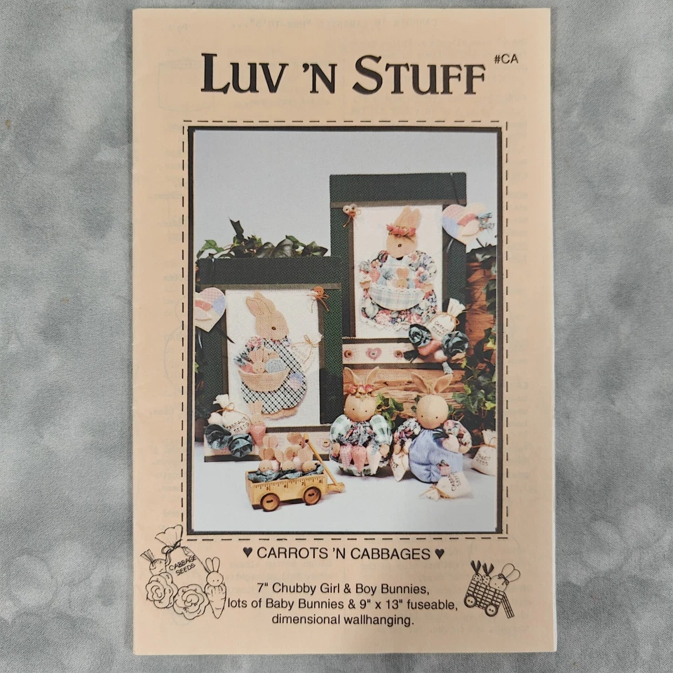 Luv 'n Stuff CARROTS 'N CABBAGES #CA 1994 Bunny Wallhanging & Dolls Sewing Patte - Image 2 of 3
