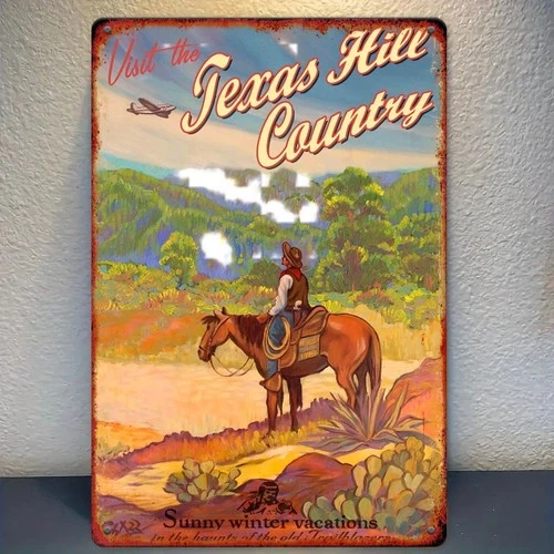 Vintage Texas Hill Country Tin Metal Signs Home Décor12x18 inches, Rustic