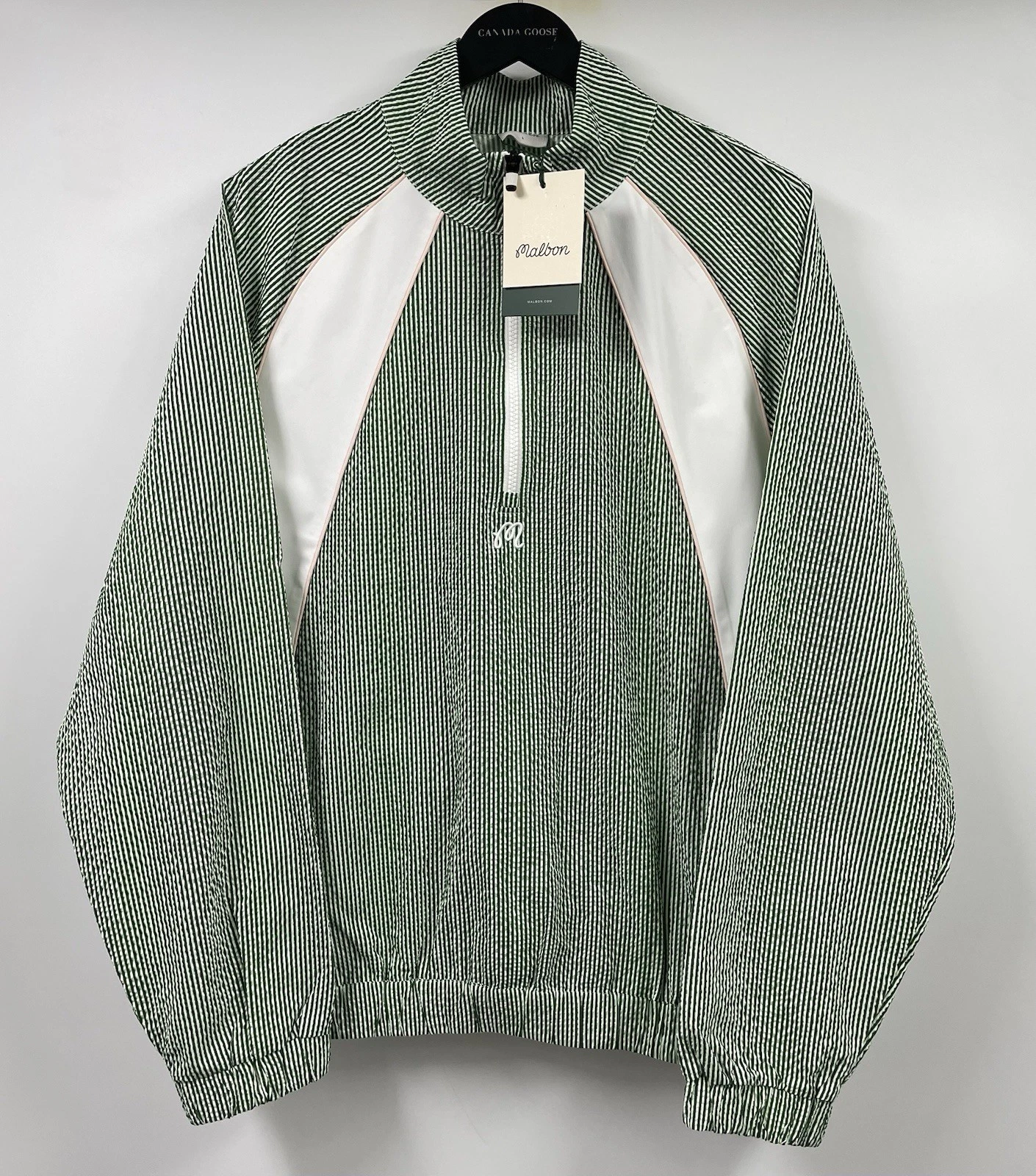 Malbon Valero Pullover Seersucker Quarter Zip Garden Green Large NWT image 13