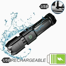 1pc USB Rechargeable LED Flashlight 100,000 Lumens Waterproof Zoom Torch - NEW