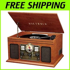 High-Quality 6-in-1 Bluetooth Record Player with CD, RCA Output, & Headphones