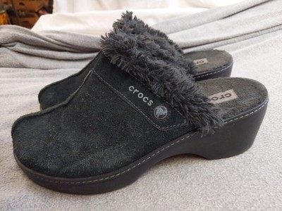 Crocs Shoes Womens Size 10 Suede Faux Fur Clog Platform Slip On 11602 Winter