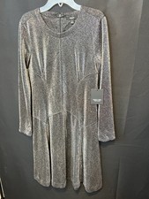 Simply Vera Vera Wang Women’s Long Sleeve Silver Metallic Dress NWT Sz S 123