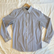 Banana Republic Non-Iron Tailored Slim Fit Blue/White Check Dress Shirt L 34/35