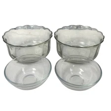 4 Vintage Small Round Clear Glass Plain and Scalloped Edge Cereal Bowls