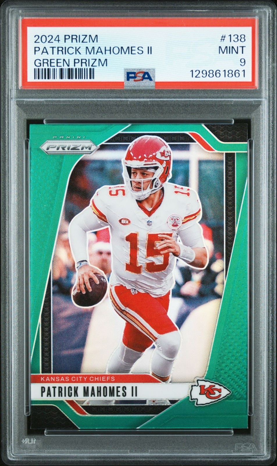 2024 PANINI PRIZM PATRICK MAHOMES II #138 GREEN PRIZM PSA 9 MINT CHIEFS