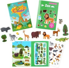 Vicloon Reusable Sticker Books, 2 Pack Animal Dinosaur Sticker Books Toddler Ed