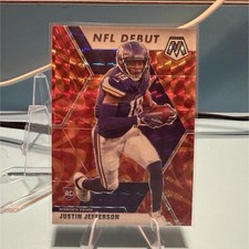 Justin Jefferson Panini 2020 Mosaic NFL Debut Reactive Orange Rookie Card. rookie card picture