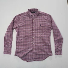 Polo Ralph Lauren Shirt Mens Large Red Plaid Check Slim Fit Cotton Long Sleeve