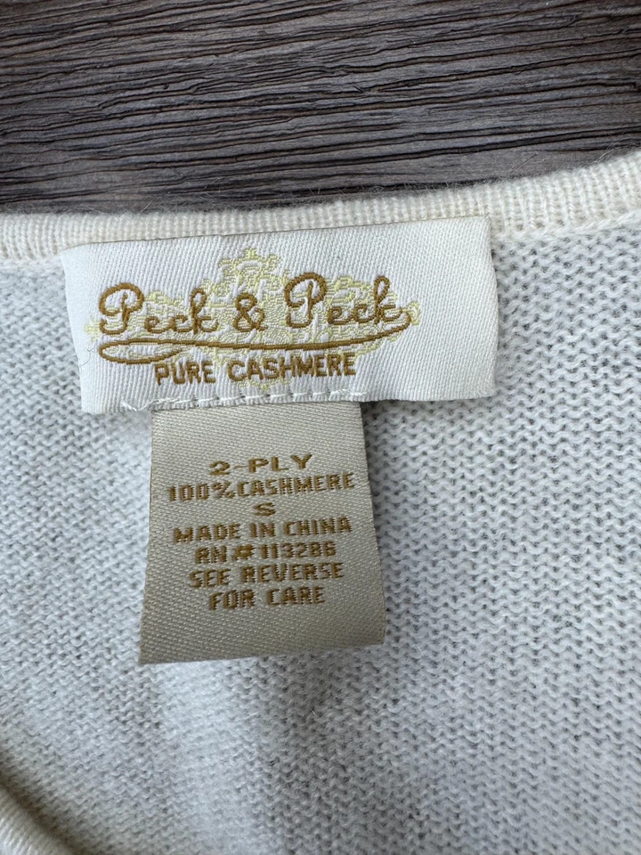 Cardigã suéter feminino 100% cashmere pequeno marfim com miçangas botão de cristal - Imagem 3 de 4