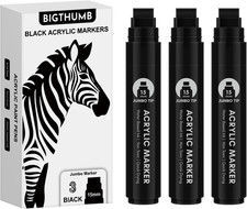 3 Pcs Black Jumbo Permanent Markers: 15Mm Wide Tip Thick Acrylic Paint Pen Large