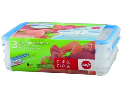 Emsa Aufschnittbox Set 3x1L Frischhaltedose Clip & Close blau Kunststoff