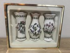 PORTMEIRION Botanic Garden Set of 3 Bud Vases 5" Tall Porcelain Flower Vases