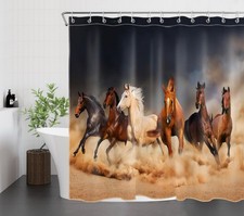 Horse Shower Curtain Western Funny Masculine Stallion Horses Run In Farm Field A