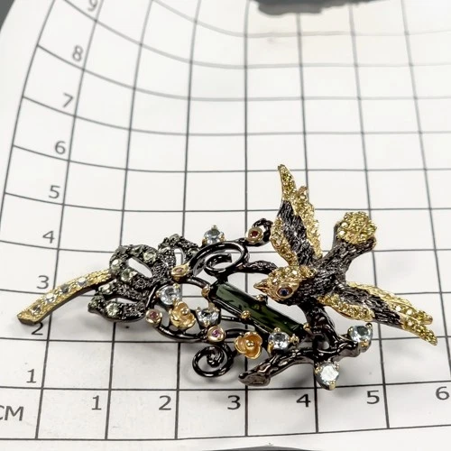 Broche de turmalina natural gema joyería única plata de ley 925/NB28842 Foto 3 de 4