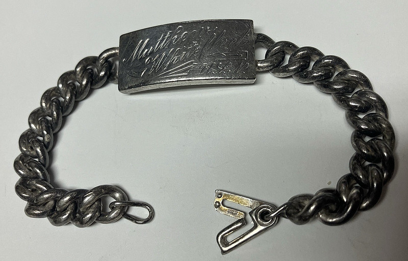 WWII 1940s Sterling Silver Link ID Bracelet, MATTHEW WHITEFLEET, U S N