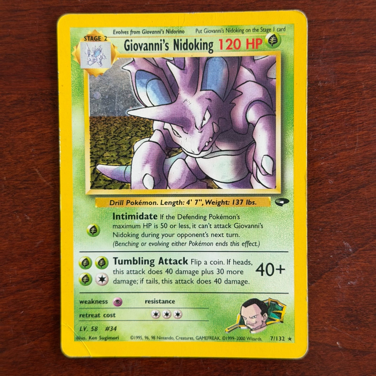 Giovanni's Nidoking 7/132 Holo Rare Gym Challenge Pokemon Card DMG