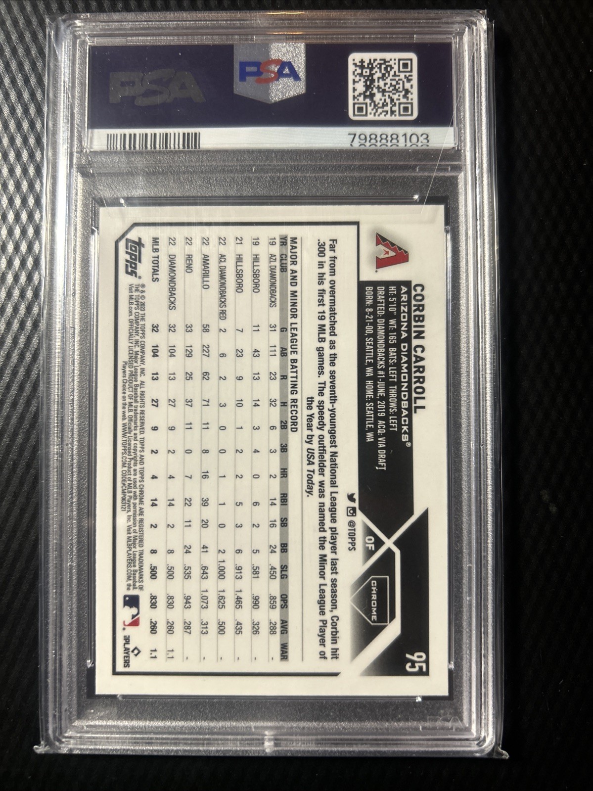2023 Topps Chrome - Corbin Carroll #95 (RC) PSA 10 Gem Mint view 2