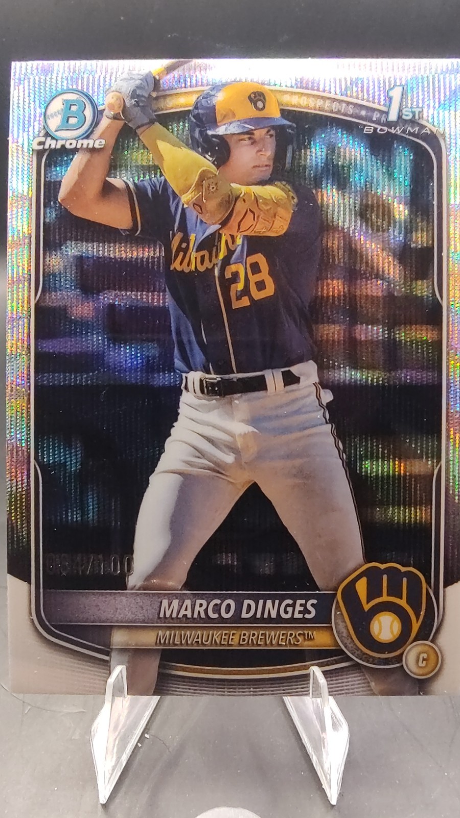 2025 Bowman Chrome - Marco Dinges 1st Bowman Wave Refractor /100 Brewers