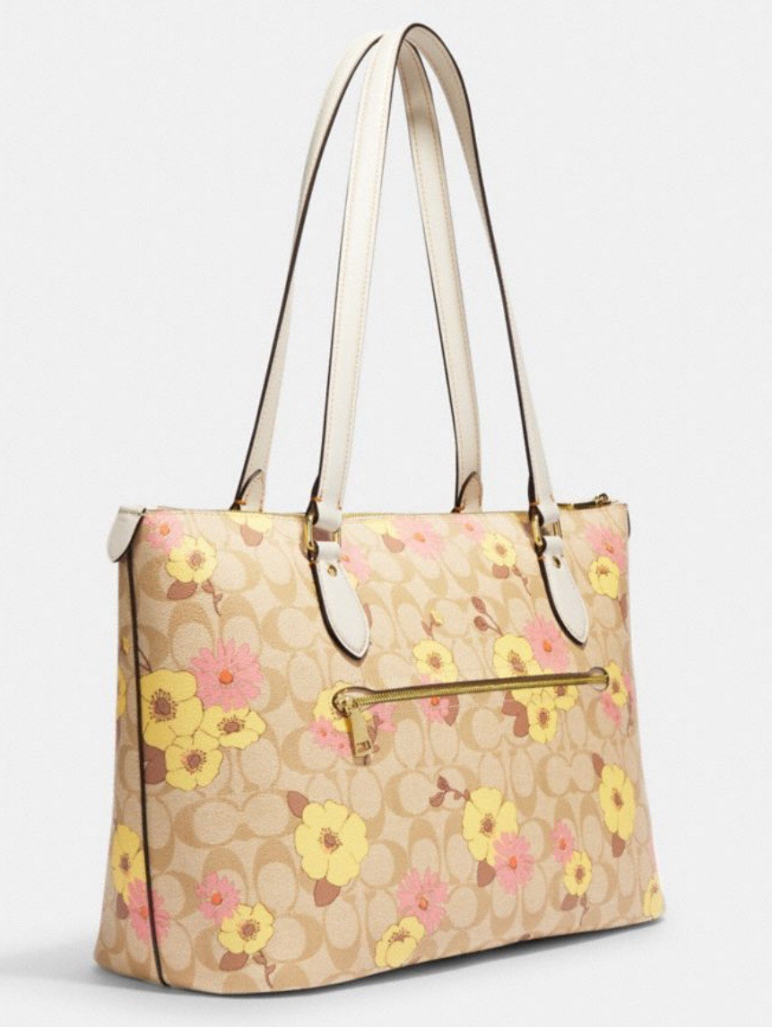 NWT Coach CH727 Light Khaki Floral Print Signature Gallery Tote