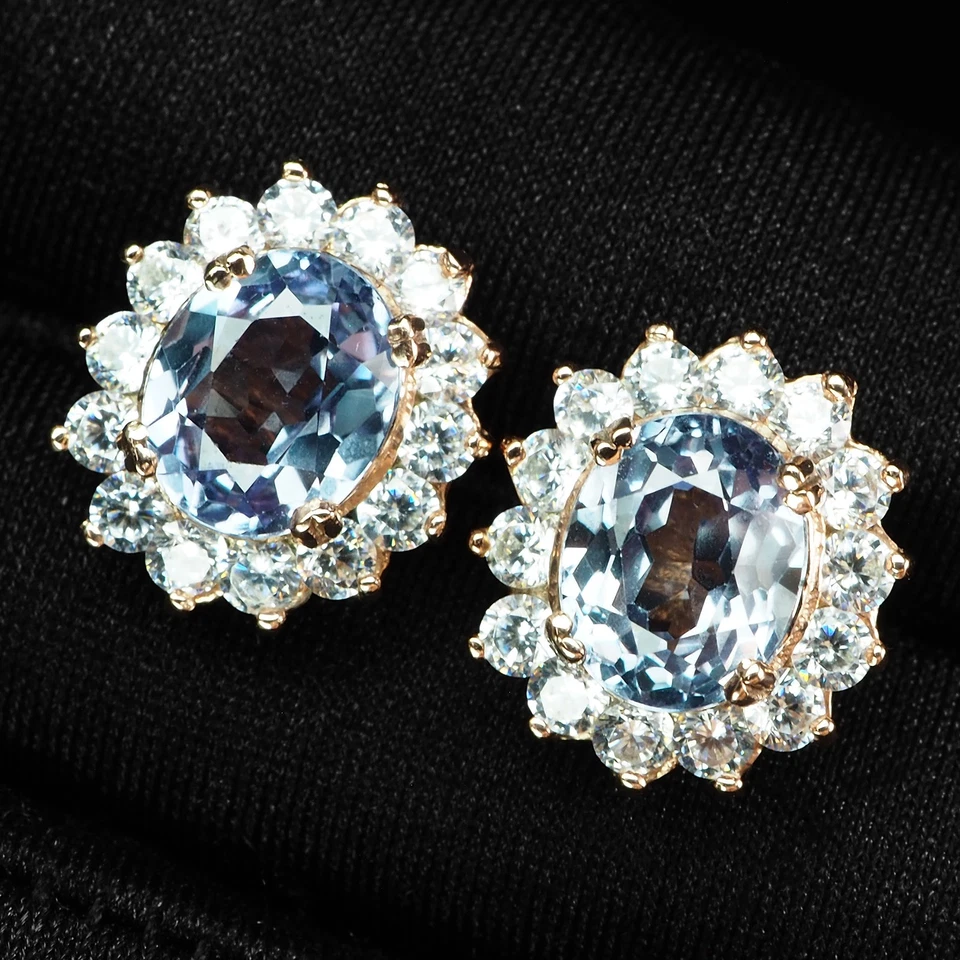 Pendientes de oro rosa de plata de ley 925 de 5,65 quilates de alejandrita con cambio de color brillante Foto 3 de 4