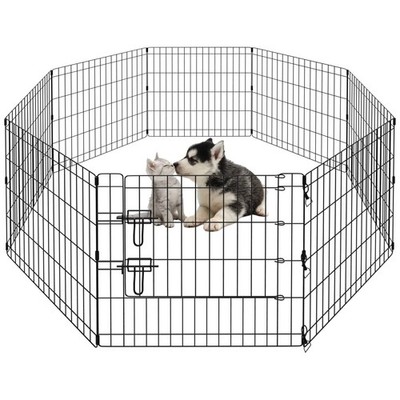 PEEKABOO 8Panel Foldable Metal Dog Playpen 24in Indoor Outdoor Black