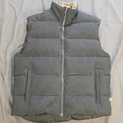 S/A Baker by Amberhill Mens Black Down Puffer Vest Plaid Collar Made in Canada M