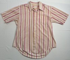 VTG 70s Montgomery Ward Button Up Short Sleeve Shirt Mens L Striped Dagger Disco
